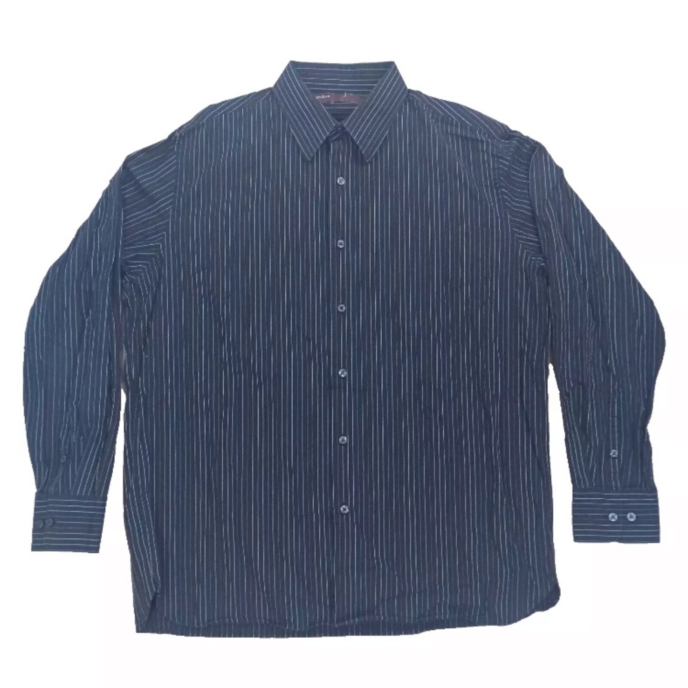 Perry Ellis Shirt Mens Large Casual Button Down Black Pinstripe Office Work
